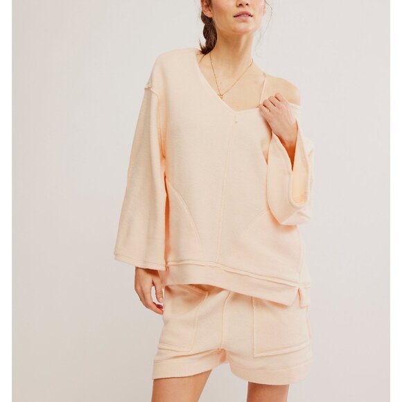 New! FREE PEOPLE Day Off Fleece Pullover / Tender Peach Small - Picture 1 of 5